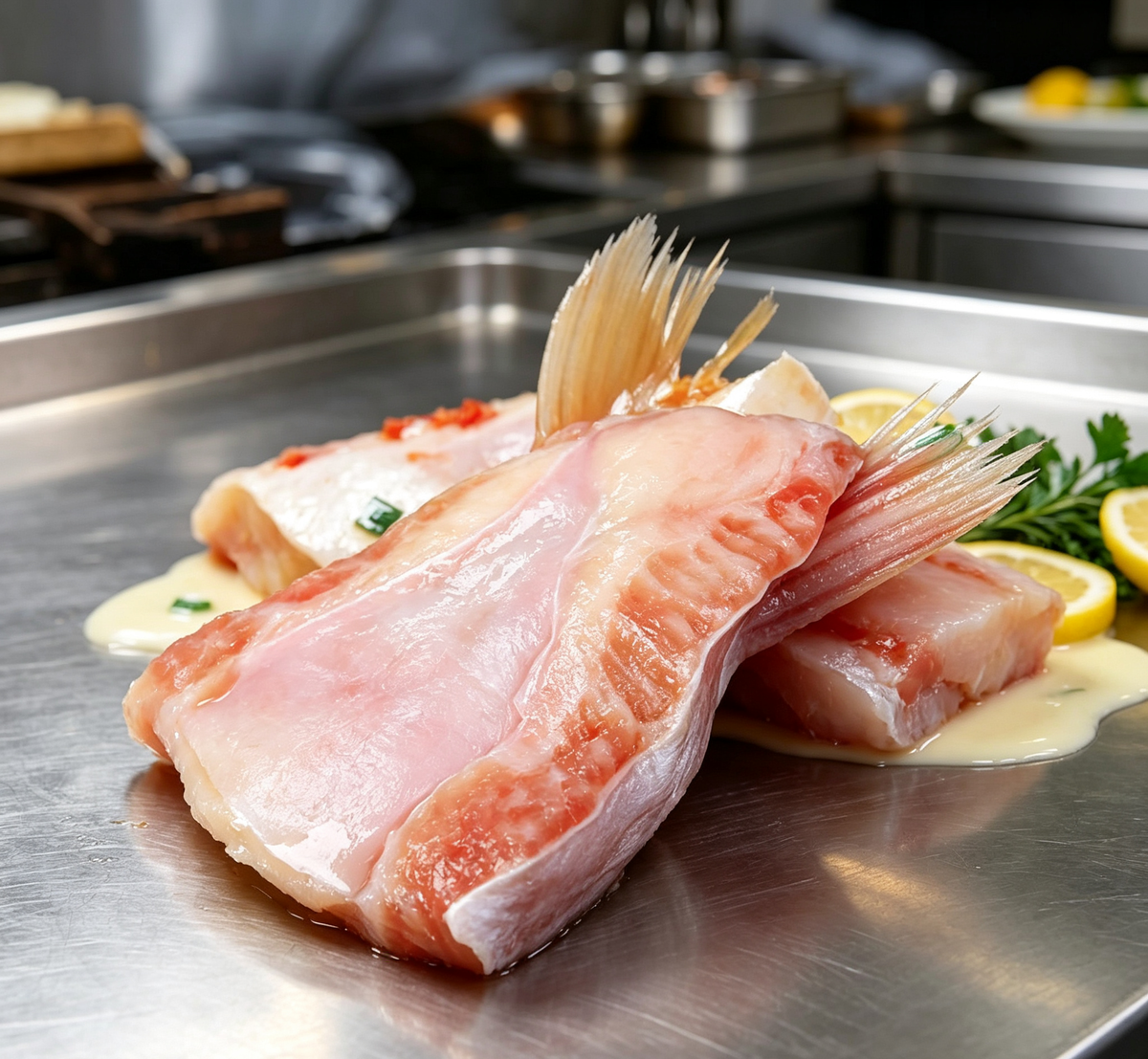 Close-up of fresh pink and white fish slices