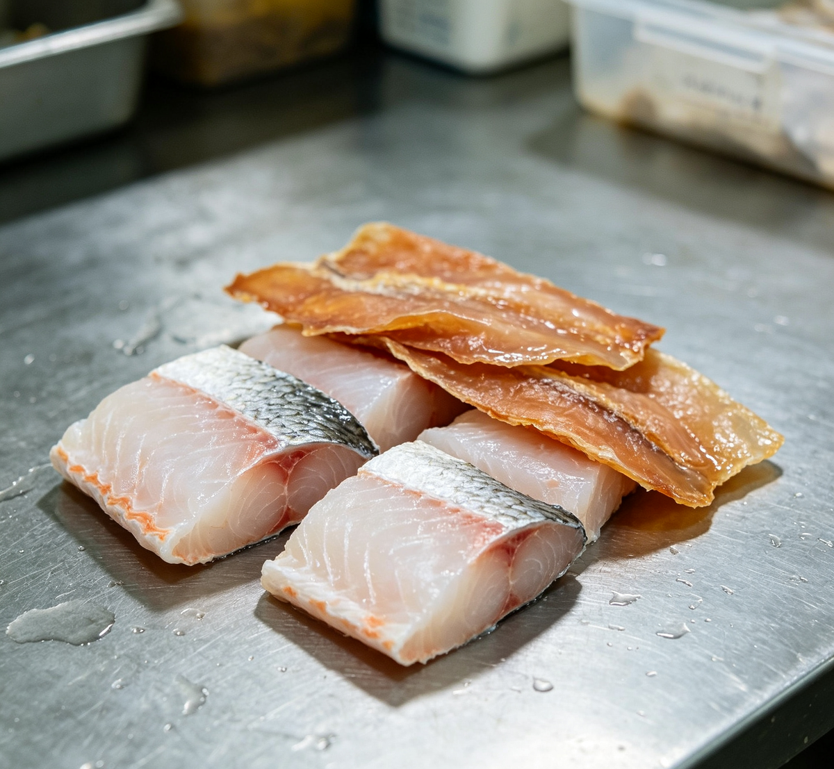 Close-up of glossy fresh fish fillet texture