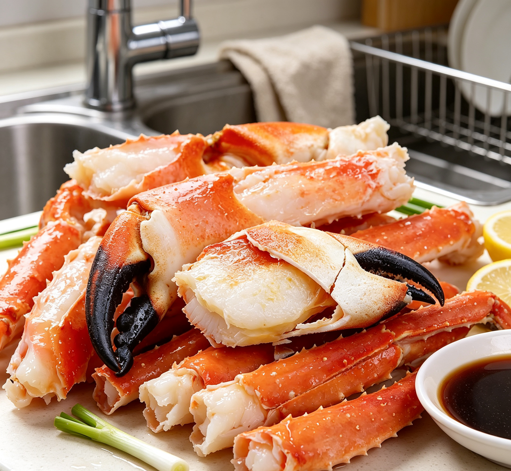 Plump crab claw meat ready to serve