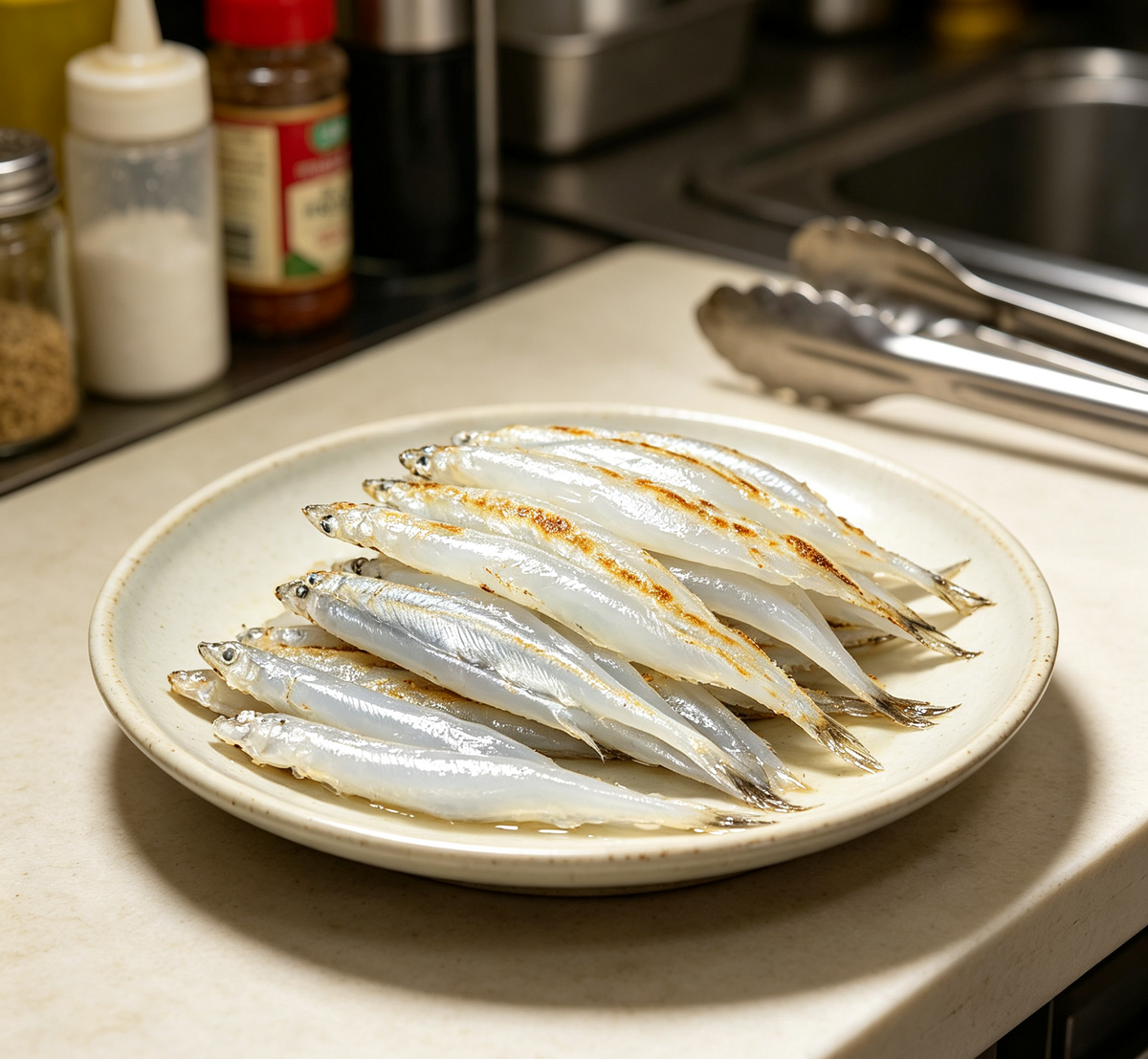 Small slender whitebait ready to cook