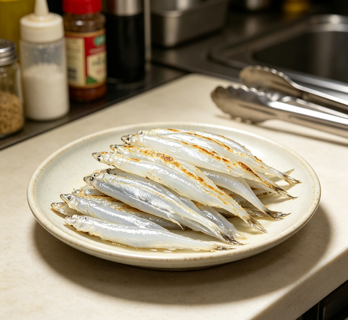 Small slender whitebait ready to cook