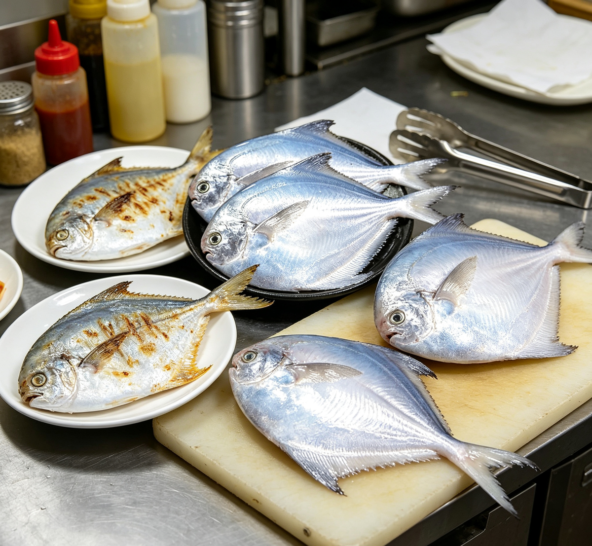 Close-up of white fish fillet flesh